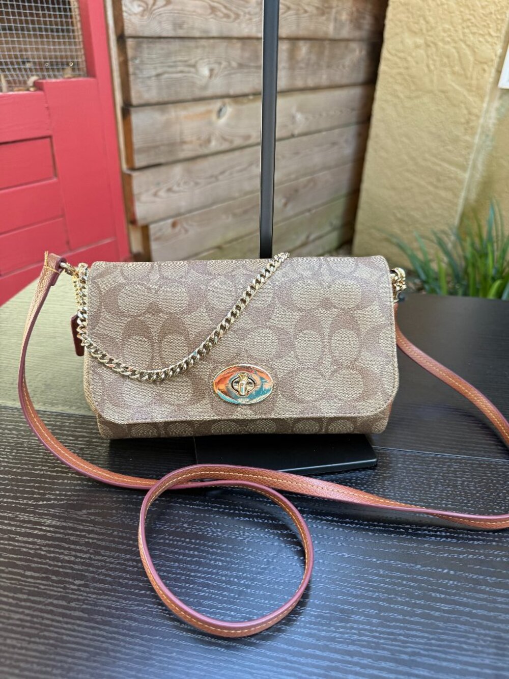 Coach Mini Ruby Crossbody Shoulder Bag w/ Gold Chain Monogram Canvas Leather - Picture 5 of 16